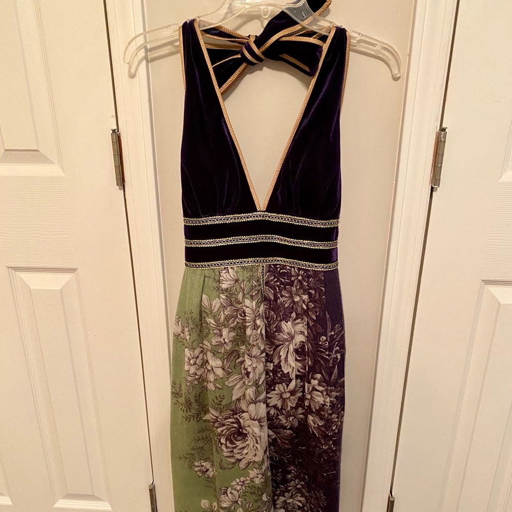 Purple & Green Halter Cocktail Dress